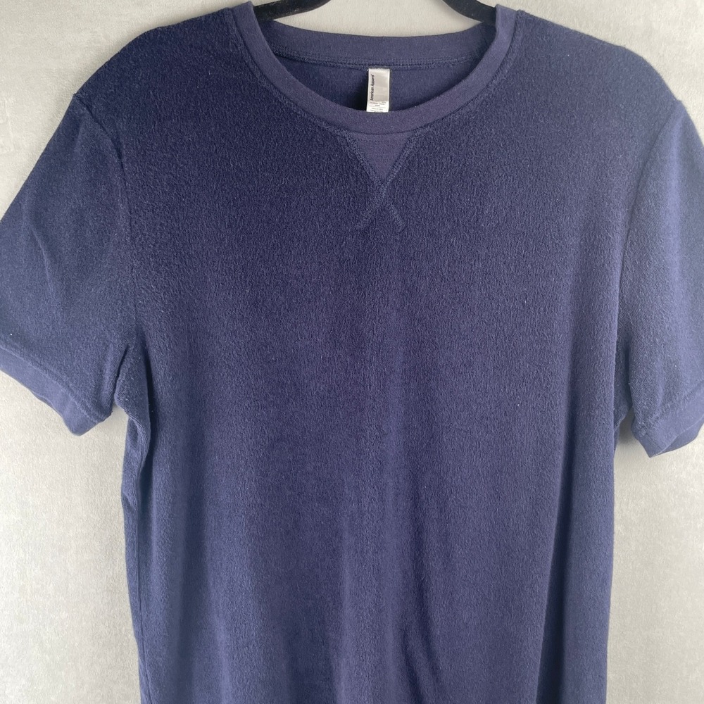 American Apparel Navy Blue Terry Cloth Crew Neck T-Shirt Mens Sz L Modern Casual - Picture 2 of 6
